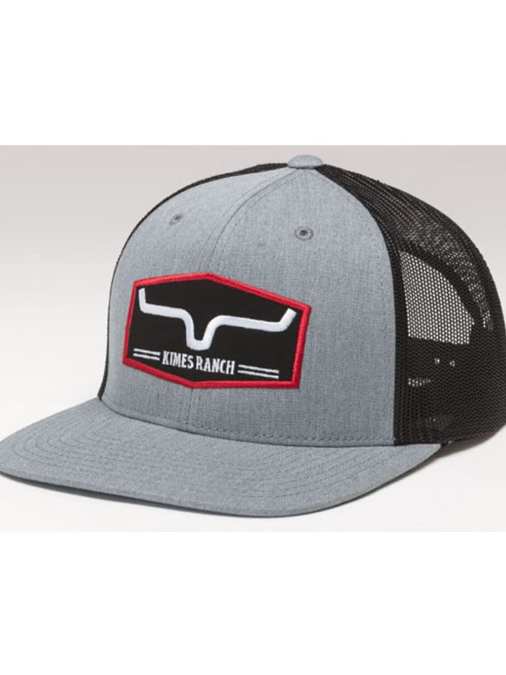 Kimes Ranch Gray and Black Trucker Hat with Red Patch